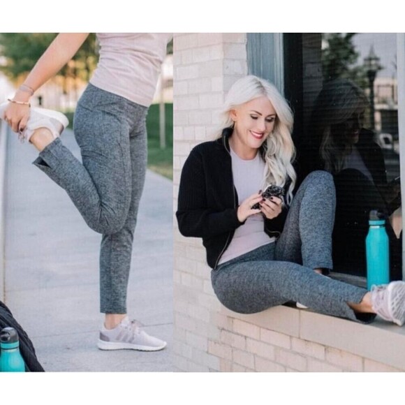 Athleta Women Size XS Gray Herringbone Mercer Pullon Tights Leggings Pockets Gym - Picture 3 of 11